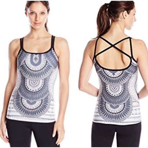 Prana Tops - prAna Marley Tank Top Built In Shelf Bra Size S Gray White Athleisure Boho